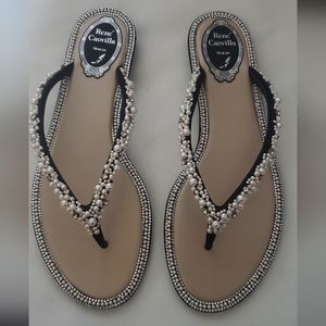 Black satin pearls Sandals